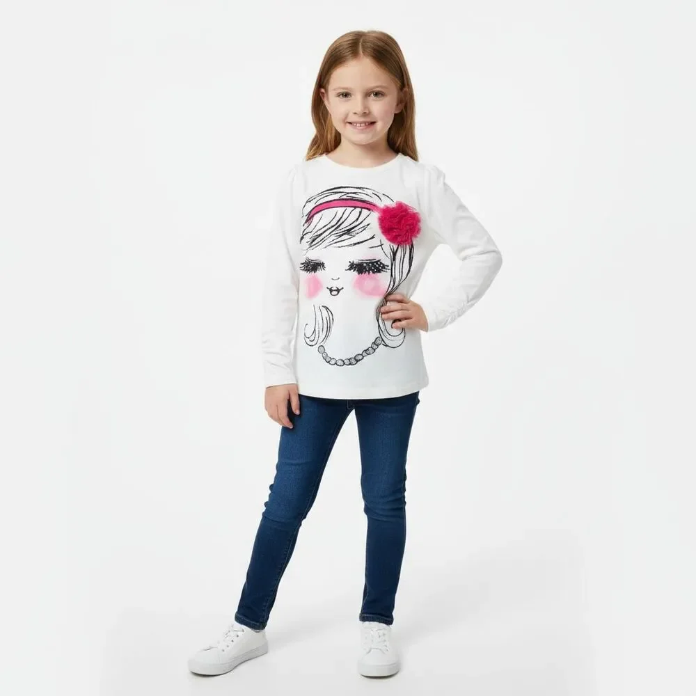 Children's Place White Long Sleeve Top Girls Small 5/6 Flower Applique School
